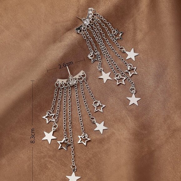Silver Fashionable Women's Star Decor Earring Jackets - Picture 4 of 4